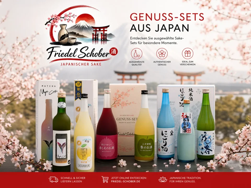 Einige Flaschen mit der Überschrieb "Genuss-Sets aus Japan"